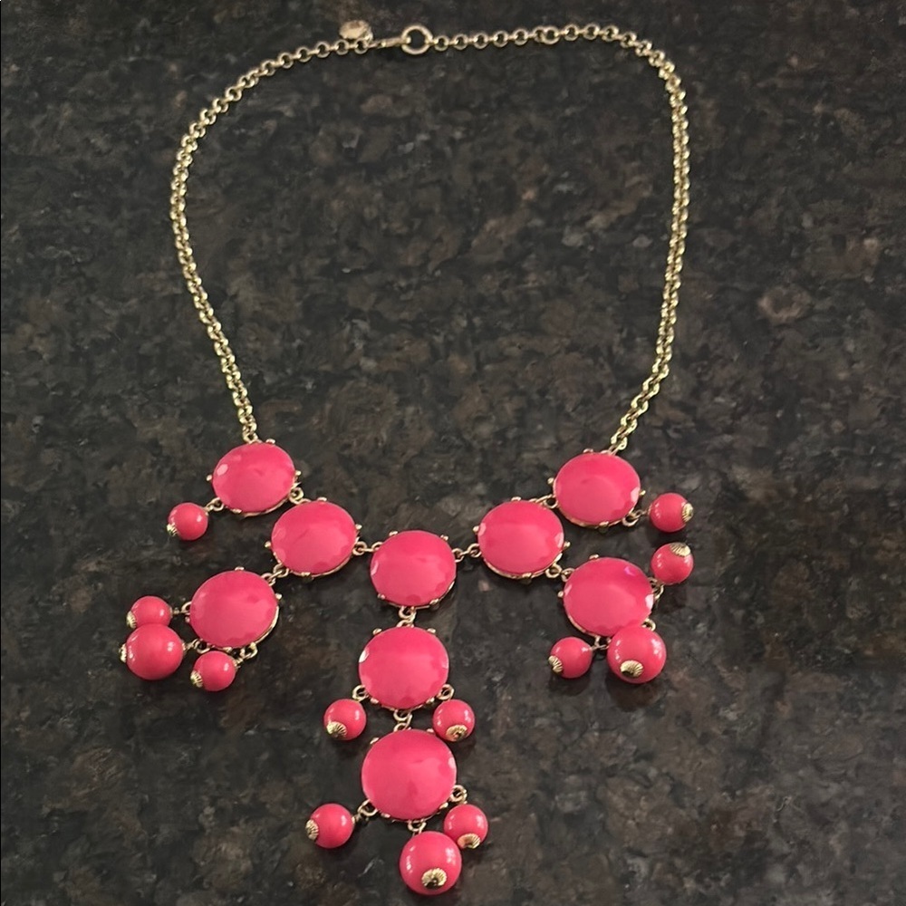 J. Crew Pink Red and Gold Statement Necklace